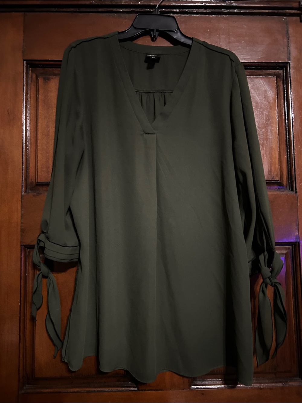 Worthington Olive Green V-Neck Tie-Sleeve Tunic